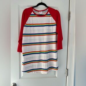 LuLaRoe women’s  baseball Sleeve Red and Rainbow Tee Pride